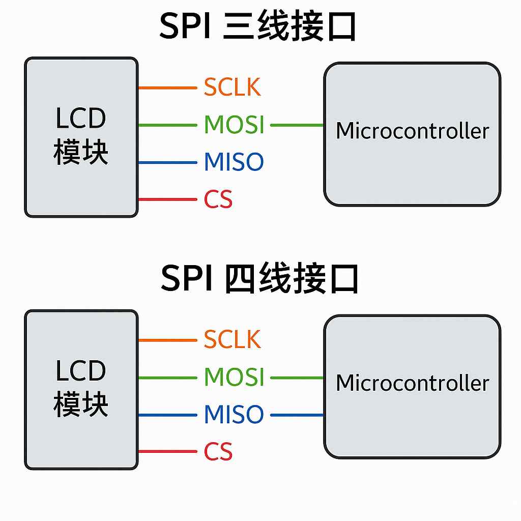 液晶屏SPI三线接口和四线接口有什么区别？