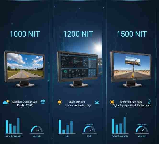 户外LCD液晶屏阳光直射看不清？1000nit、1200nit、1500nit怎么选择？