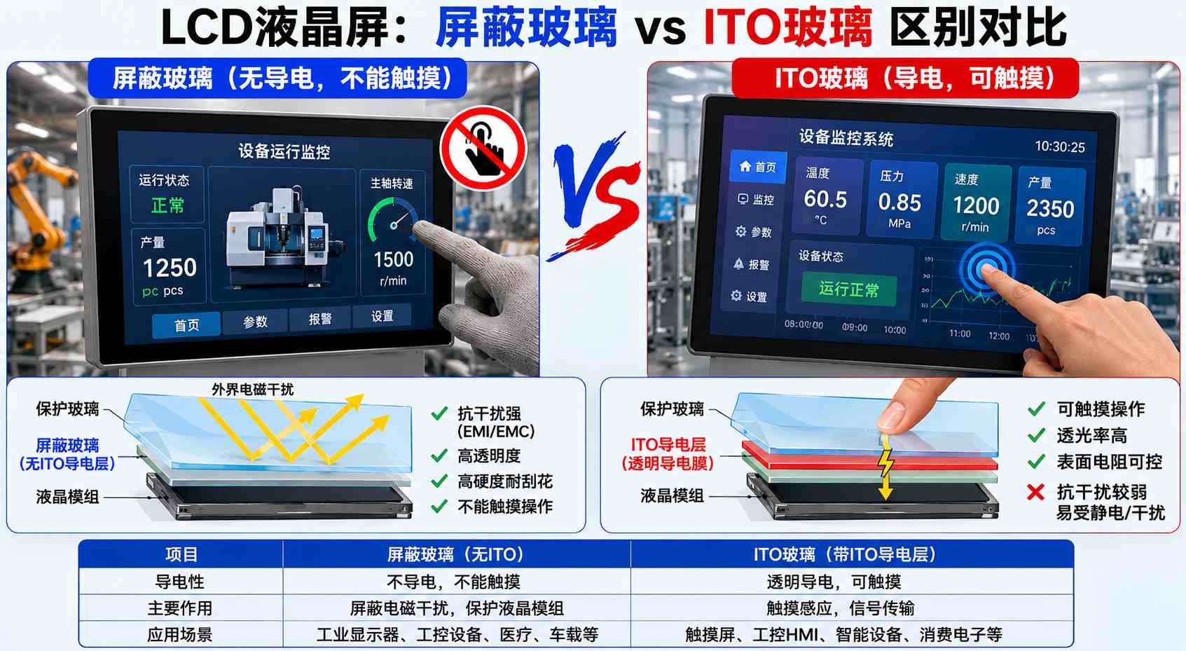 LCD液晶屏的屏蔽玻璃跟ITO玻璃是一样的意思吗？工业显示屏选型解析