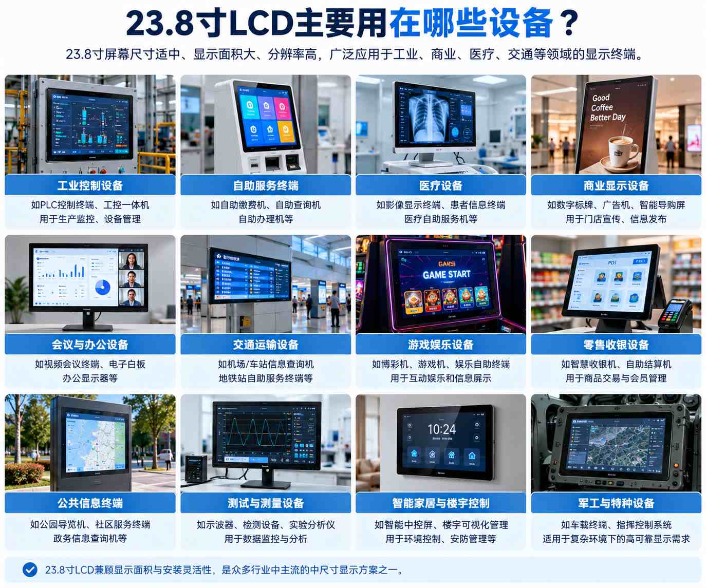 23.8寸LCD液晶屏主要应用在什么场景？屏线、驱动板、触控如何配套